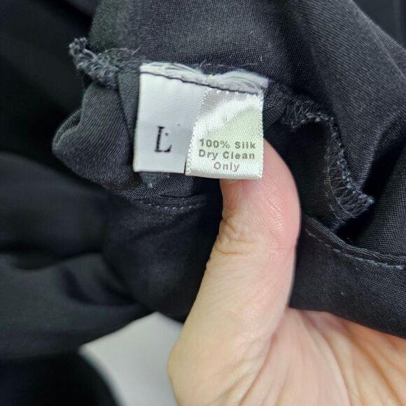 Peter Cohen Black Silk Split Neck Long Sleeve Blouse Size Large - Picture 7 of 8